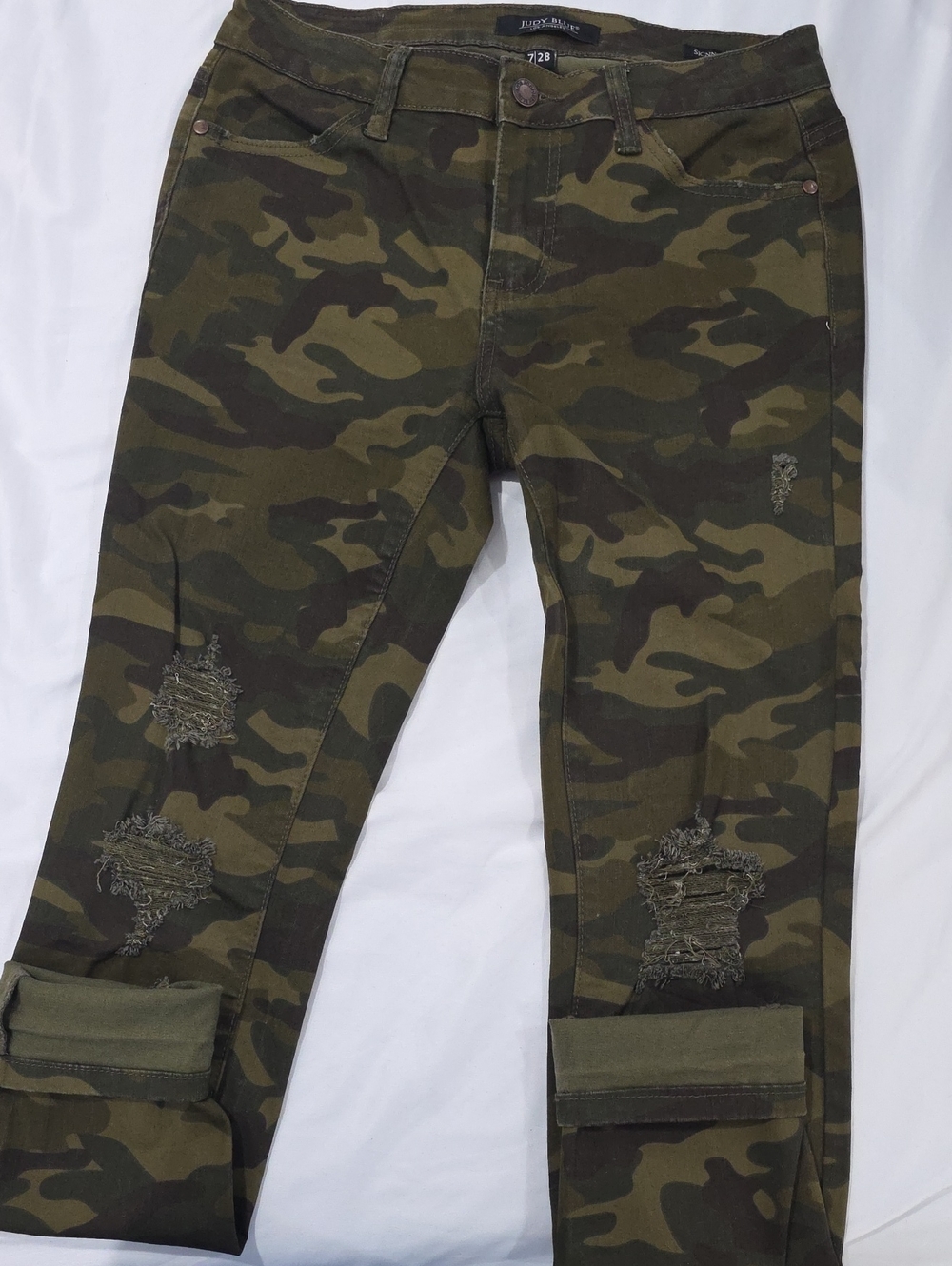 Judy Blue Camo Distressed Jeans - Olive Green